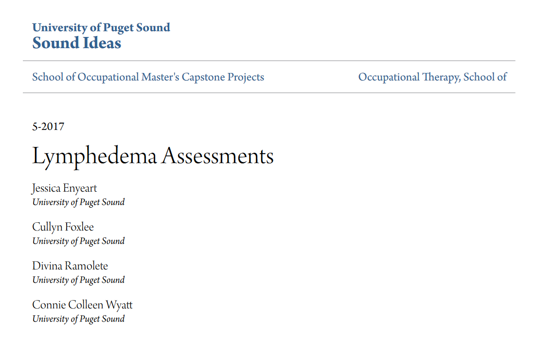 Cover page of Lymphedema Assessments capstone paper.